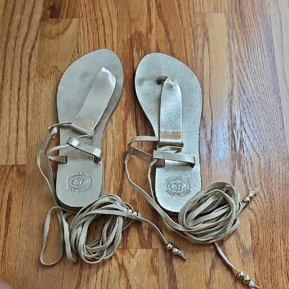 Made In Greece Champagne Gold Sandals with Elegant Design